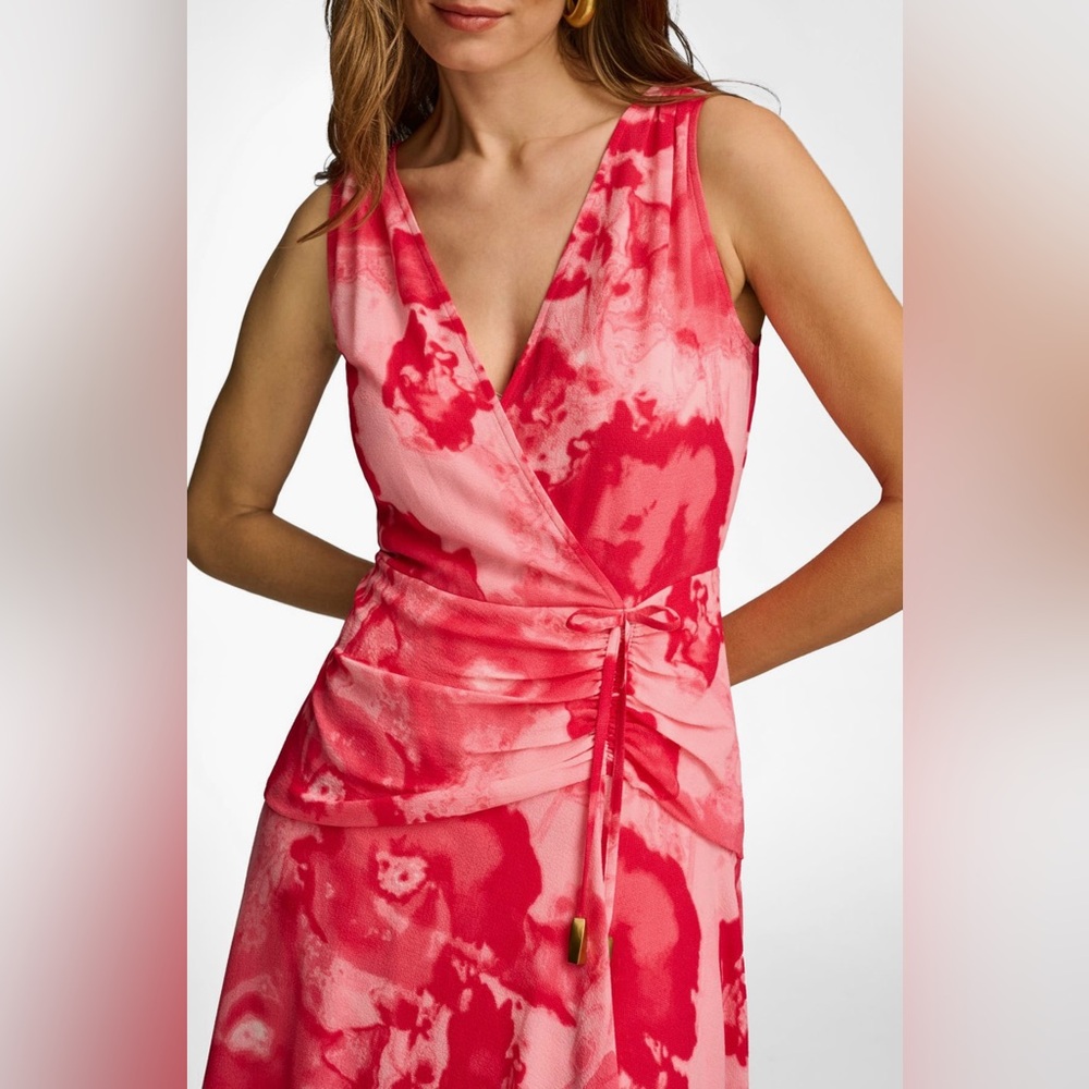 Donna Karan Red and Pink Midi Dress